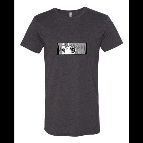 BELLA CANVAS MEN'S LONG BODY URBAN TEE 3006 Anime Manga girl eyes looking from paper tear